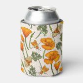 Kalifornien-Mohn und -Motten auf weiß 2 Dosenkühler (Kanne Vorderseite)