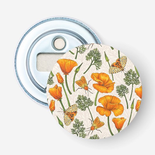 Kalifornien-Mohn und -Motten auf weiß 2 Flaschenöffner (Vorderseite)