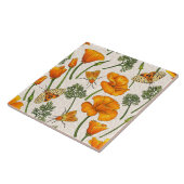 Kalifornien-Mohn und -Motten auf weiß 2 Fliese (Seite)