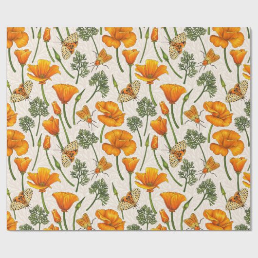 Kalifornien-Mohn und -Motten auf weiß 2 Geschenkpapier (Flach)