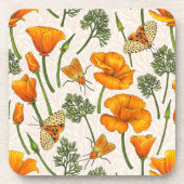Kalifornien-Mohn und -Motten auf weiß 2 Getränkeuntersetzer (Vorderseite)