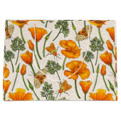 Kalifornien-Mohn und -Motten auf weiß 2 Große Geschenktüte (Vorderseite)