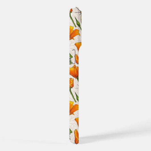 Kalifornien-Mohn und -Motten auf weiß 2 iPhone Hülle (Rechte Seite)