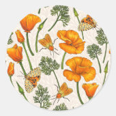 Kalifornien-Mohn und -Motten auf weiß 2 Runder Aufkleber (Vorderseite)
