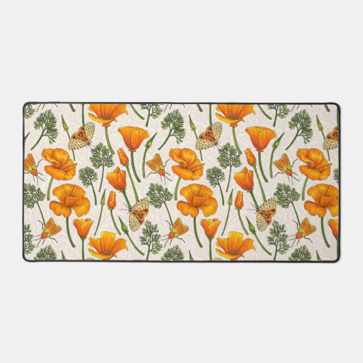 Kalifornien-Mohn und -Motten auf weiß 2 Schreibtischunterlage (Vorderseite)