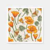 Kalifornien-Mohn und -Motten auf weiß 2 Serviette (Vorderseite)