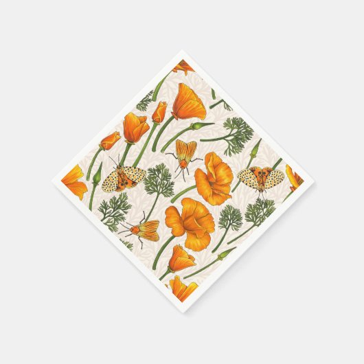 Kalifornien-Mohn und -Motten auf weiß 2 Serviette (Ecke)