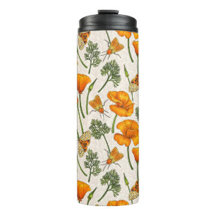 Kalifornien-Mohn und -Motten auf weiß 2 Thermosbecher