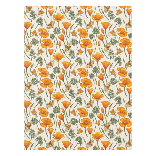 Kalifornien-Mohn und -Motten auf weiß 2 Tischdecke (Vorderseite)