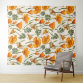 Kalifornien-Mohn und -Motten auf weiß 2 Wandteppich (Beispiel (Horizontal))