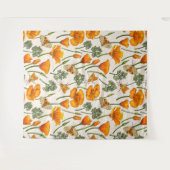 Kalifornien-Mohn und -Motten auf weiß 2 Wandteppich (Vorderseite (Horizontal))