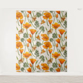 Kalifornien-Mohn und -Motten auf weiß 2 Wandteppich (Vorderseite)