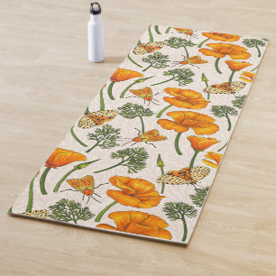 Kalifornien-Mohn und -Motten auf weiß 2 Yogamatte