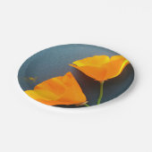 Kalifornien-Mohnblumen auf Blau Pappteller (Schrägansicht)