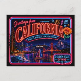 Kalifornien Neon State Retro Vintage Postkarte