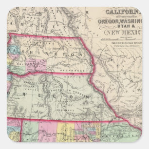 Kalifornien, Oregon, Washington, Utah, New Mexiko Quadratischer Aufkleber