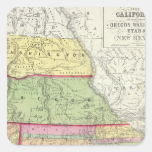 Kalifornien, Oregon, Washington, Utah, New Mexiko Quadratischer Aufkleber