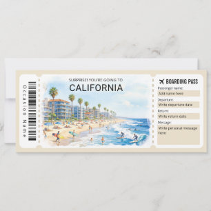 Kalifornien-Reise-Boarding-Pass-Ticket Einladung