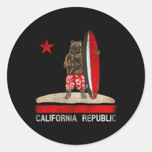 Kalifornien Republik Staat Surfer Bär Surfen Cali Runder Aufkleber