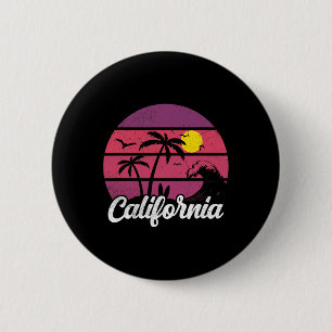 Kalifornien Retro-Sonnenuntergang-Welle-Surfboard- Button