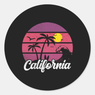 Kalifornien Retro Sonnenuntergang Welle Surfbrett  Runder Aufkleber
