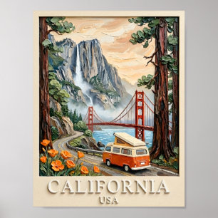 Kalifornien Roadtrip Vintage 3D Texturlandschaft Poster