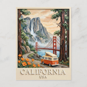 Kalifornien-Rundreise Vintage-3D-Texturlandschaft Postkarte
