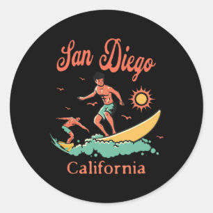 Kalifornien San Diego Ca Surfer Surfen Strand Urla Runder Aufkleber
