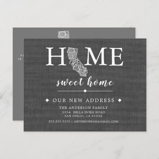 KALIFORNIEN Staat-Umstiegskarte Ankündigungspostkarte (Vorne/Hinten)