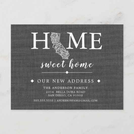 KALIFORNIEN Staat-Umstiegskarte Ankündigungspostkarte (Vorderseite)