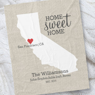Kalifornien State Love Home Sweet Home Benutzerdef Fleecedecke