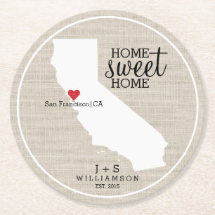 Kalifornien State Love Home Sweet Home Benutzerdef Runder Pappuntersetzer