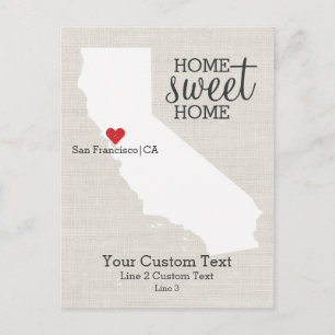 Kalifornien State Love Map Home Sweet Home Benutze Ankündigungspostkarte