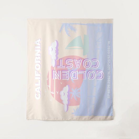 Kalifornien, Strand, Art Reisen, Preppy, Pastell Wandteppich (Vorderseite)