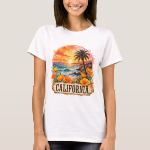 Kalifornien Strand Blumen Tropisches Aquarell-Desi T-Shirt