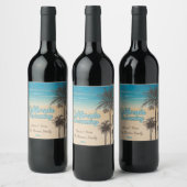 Kalifornien, Strand mit Palmen Weinetikett (Flaschen)