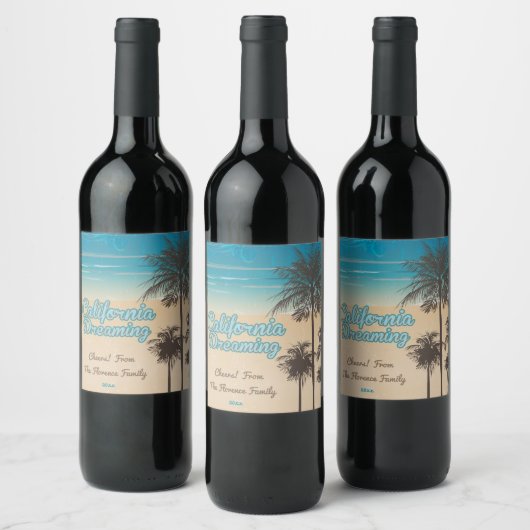 Kalifornien, Strand mit Palmen Weinetikett (Flaschen)