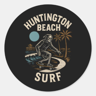 Kalifornien Surfen Huntington Beach Surf Retro Män Runder Aufkleber