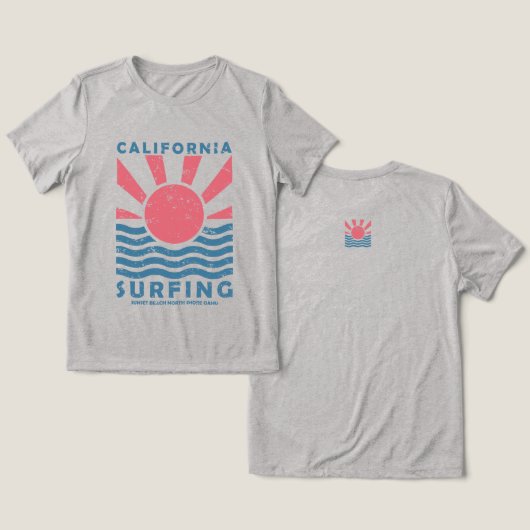 Kalifornien Surfen Sonnenuntergang Vintage Kunst Tri-Blend Shirt (Design Vorderseite & Rückseite)