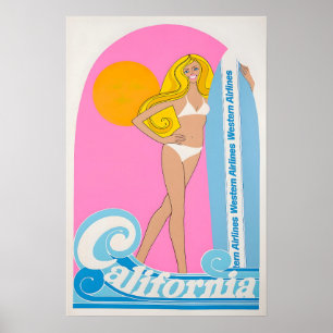 Kalifornien Surfing Art Surfer Druck Western Airli Poster