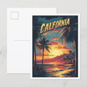 Kalifornien USA Vintage-Illustration Reise Postkarte