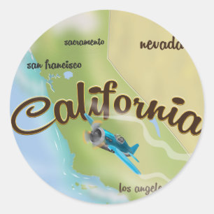 Kalifornien USA Vintage-Karte und Reiseposter Runder Aufkleber