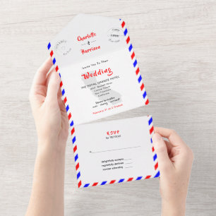 Kalifornien Zielort Hochzeit Luftpost All In One Einladung