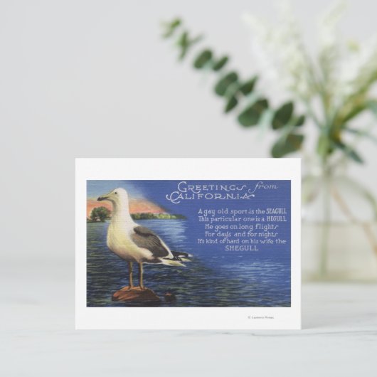 KalifornienGrüße von Seagull Gedicht Postkarte (Stehend Vorderseite)