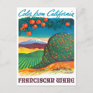 Kalifornische Franciscan-Ware Vintage-Reisepostkar Postkarte