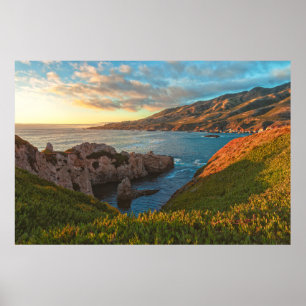 Kalifornische Küste im Sommer bei Sonnenuntergang Poster
