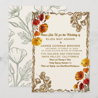 Kalifornische Mohn-Gold-Foto-Hochzeitseinladung 5x Save The Date