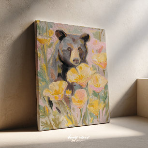Kalifornischer Bär mit Mohn & Wildblumen Kunst Pri Leinwanddruck