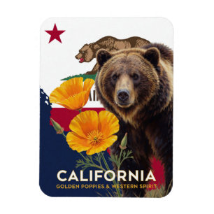 Kalifornischer Bärenmohn und Orangen Staatssymbole Magnet