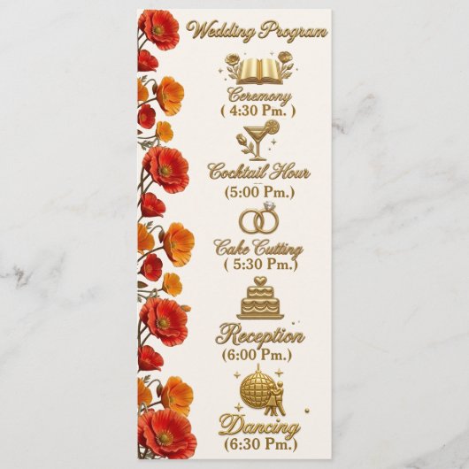 Kalifornischer Mohn Florales Hochzeitsprogramm Kar Programm (Vorderseite)
